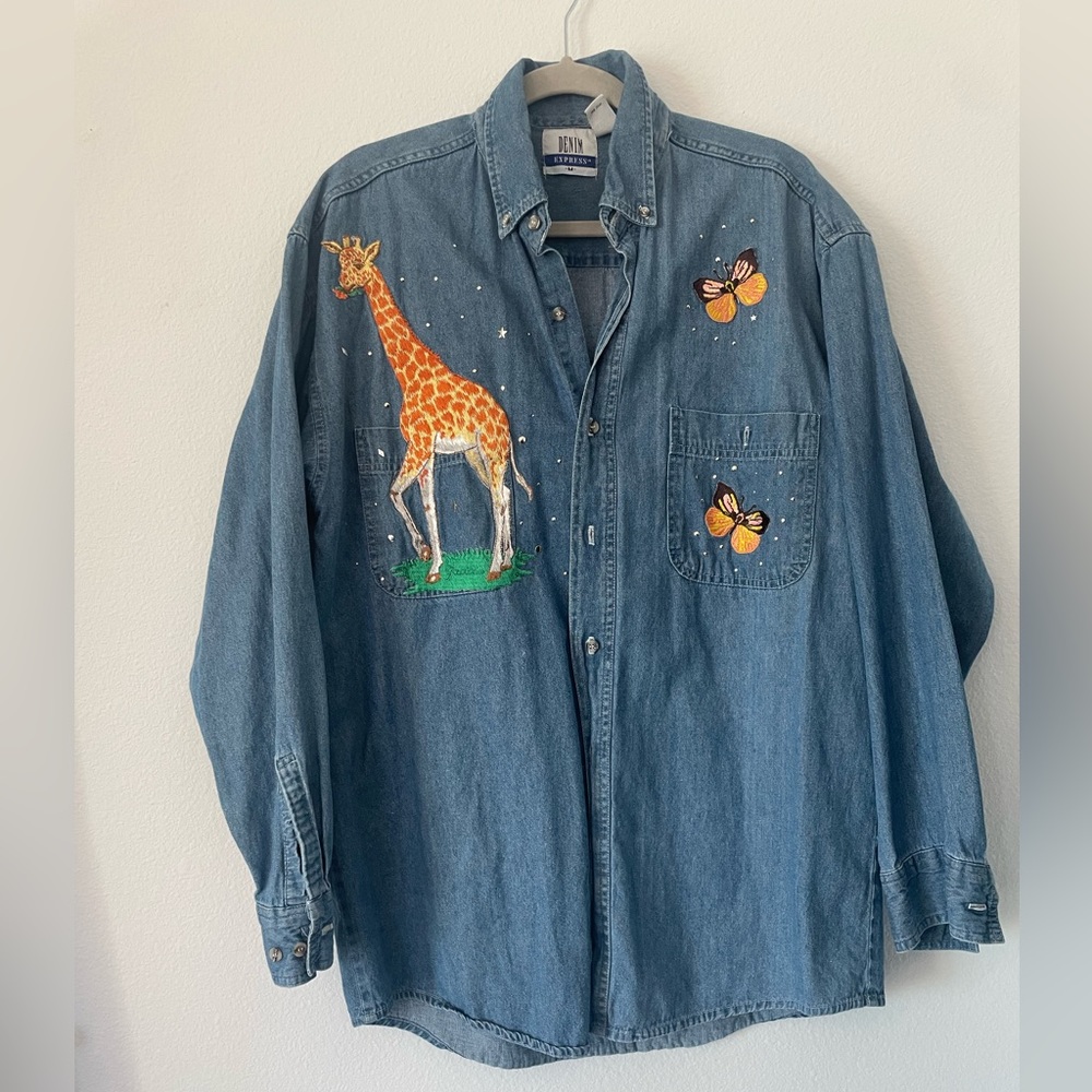 Giraffe & Butterfly Vintage Jean Shirt